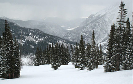 A snow filled ski slope at Copper Mountain near Dillion, Colorado