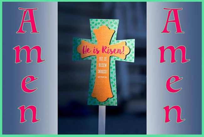 A decorative easter cross celebrating that he has risen and the Resurrection is real. amen. Bible Verse of the Day: Luke 24:1-6a 