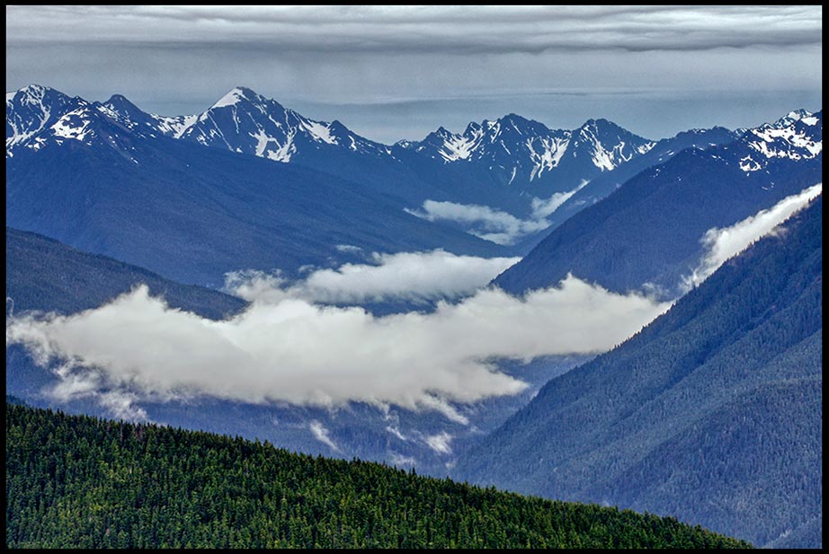 Olympic Mountain Range and rain clouds, Olympic National Park, Washington State and Psalm 90:2 bible verse everlasting to everlasting