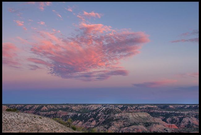 Palo Duro Canyon, Texas After Sunset and Psalm 103:11-12. As fas the east is from the west Bible verse