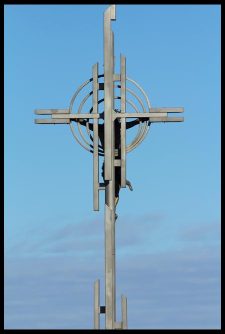 The cross of Christ and blue sky, Holy Family Shrine, Eastern Nebraska, Take up your cross: