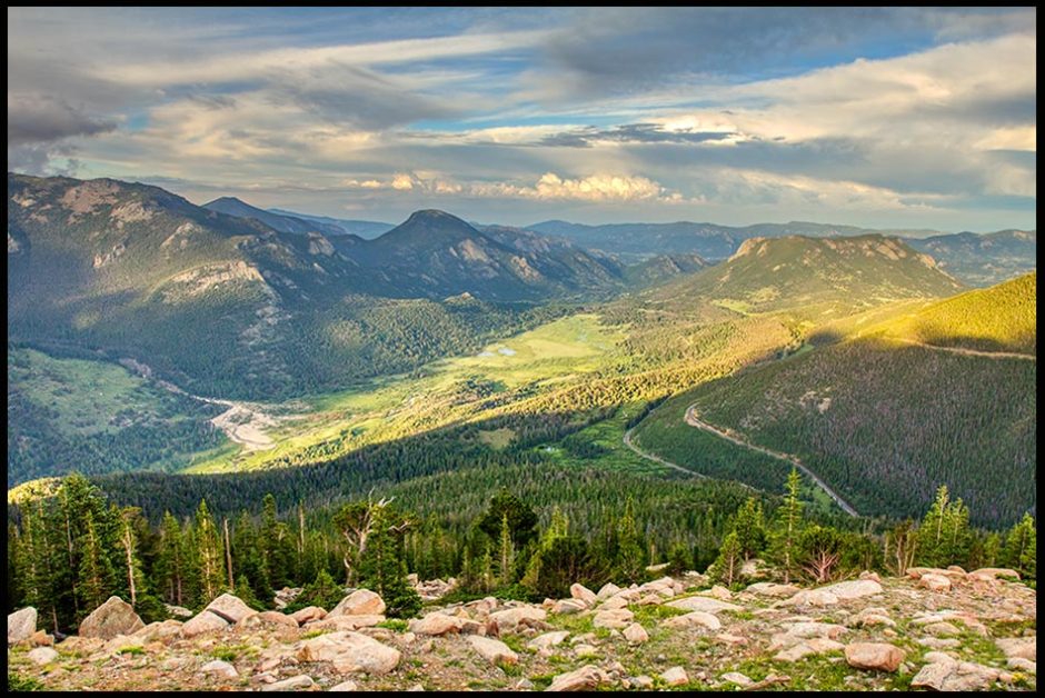 Horseshoe Park from Rainbow Curve Park, Rocky Mountain National Park, Colorado and Daniel 4:2-3. how mighty are His wonders Bible Verse