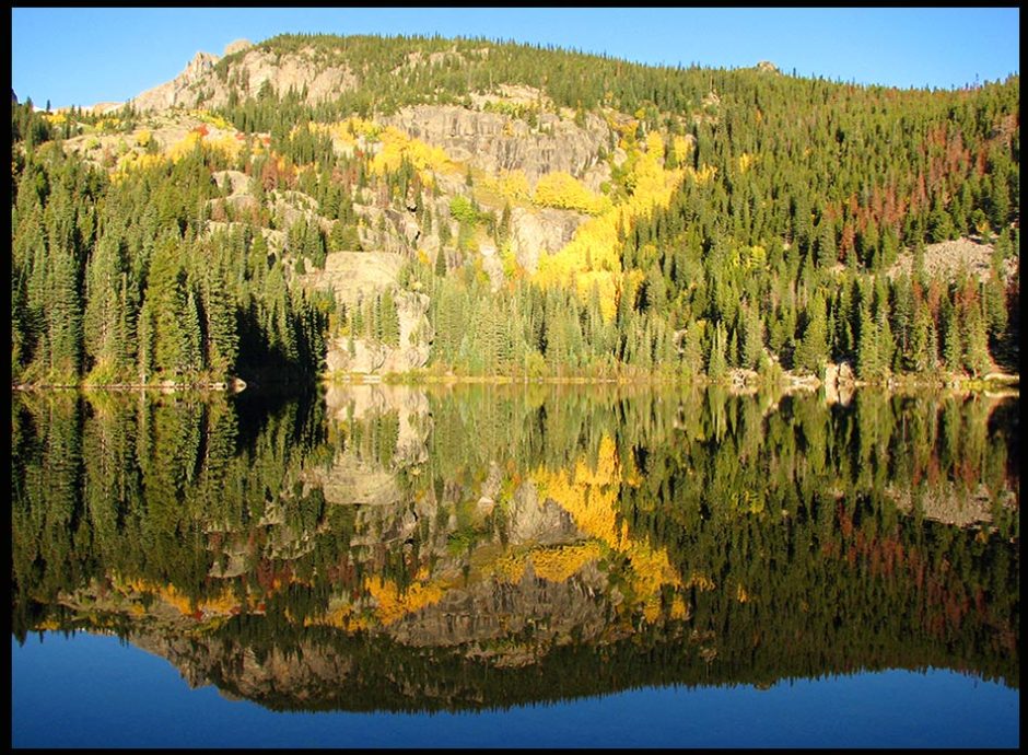 Bear Lake in Autumn with yellow aspens, Rocky Mountain National Park, Colorado and Psalm 89:11. The earth belongs to God