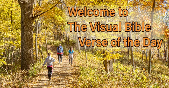 A woman walking with a young boy and a girl on trail through fall colors in Indian Cave State Park as welcome for photo for The Visual Bible Verse of the Day