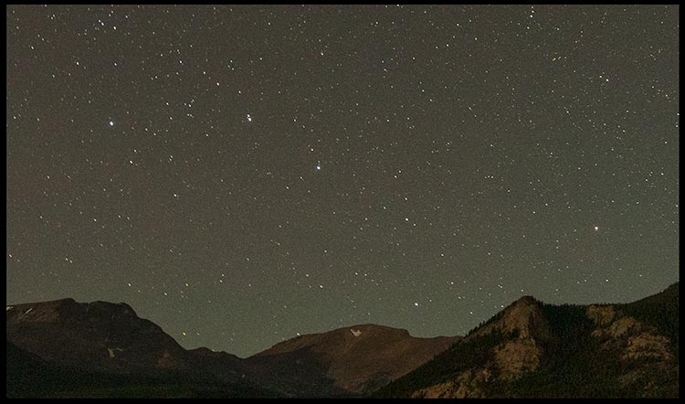 A close up of the Big dipper above the Colorado Mountains in Rocky Mountain National Park