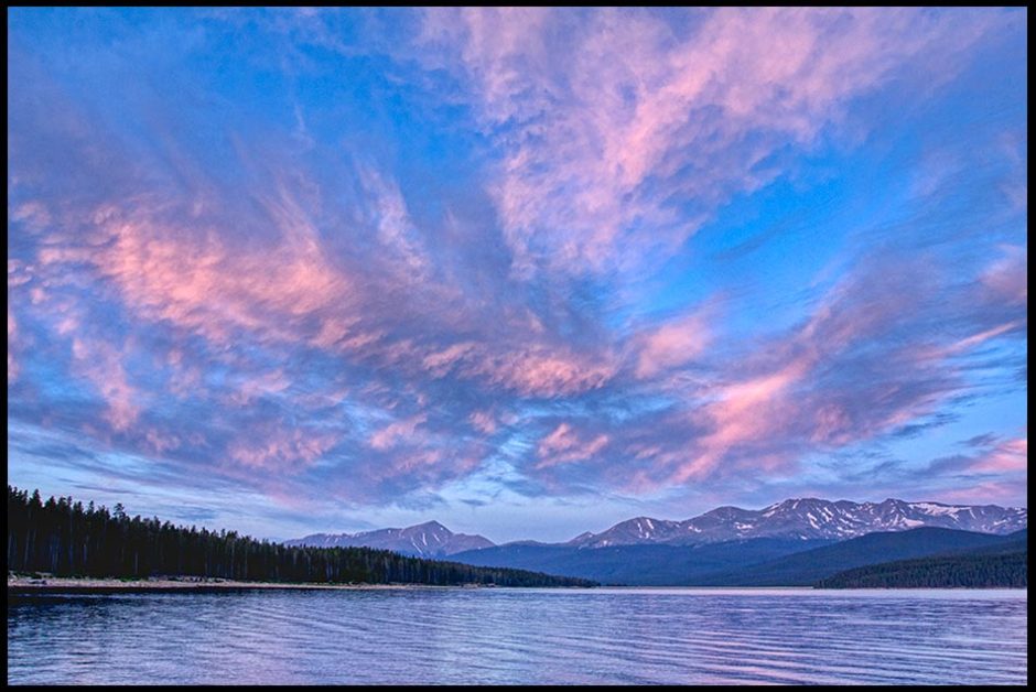 Clouds glow red in a pre-dawn Sky over Turquoise Lake, San Isabel National Forest, Colorado and Psalm 8:1 Bible Verse of the Day about how majestic