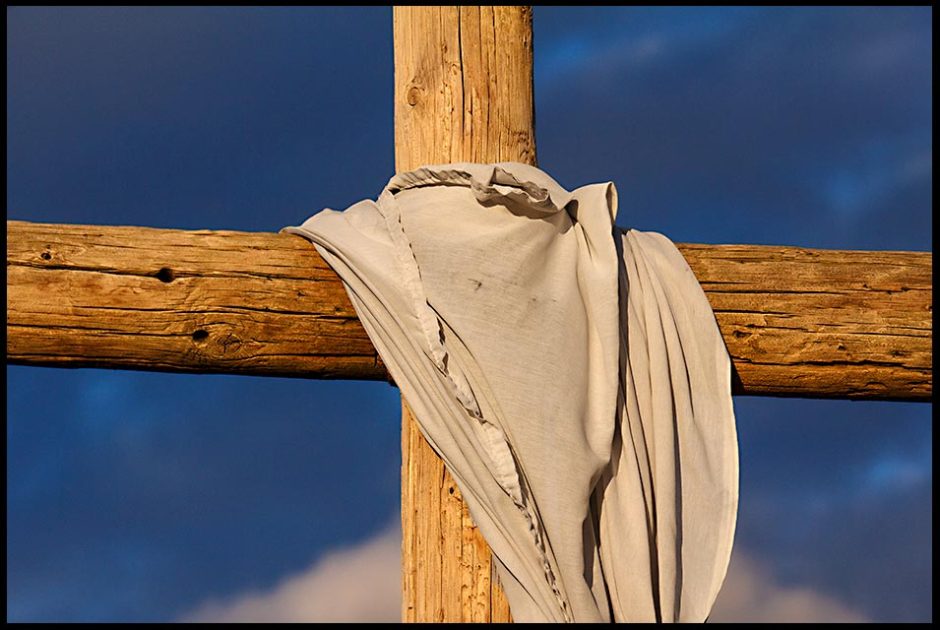 Close up of a draped cross symbolizing a risen Christ, Papillion, Nebraska. The Visual Bible Verse of the Day: Mark 16:6 Jesus has risen!