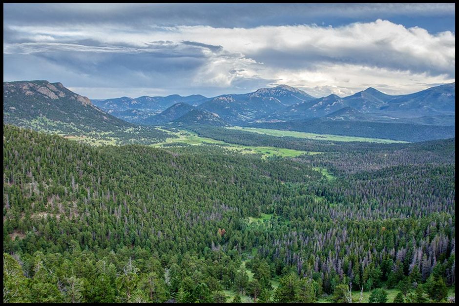 Clouds over the green valley of Upper Beaver Meadows, Rocky Mountain National Park, Colorado and 2 Kings 19:15-16 God over all kingdoms