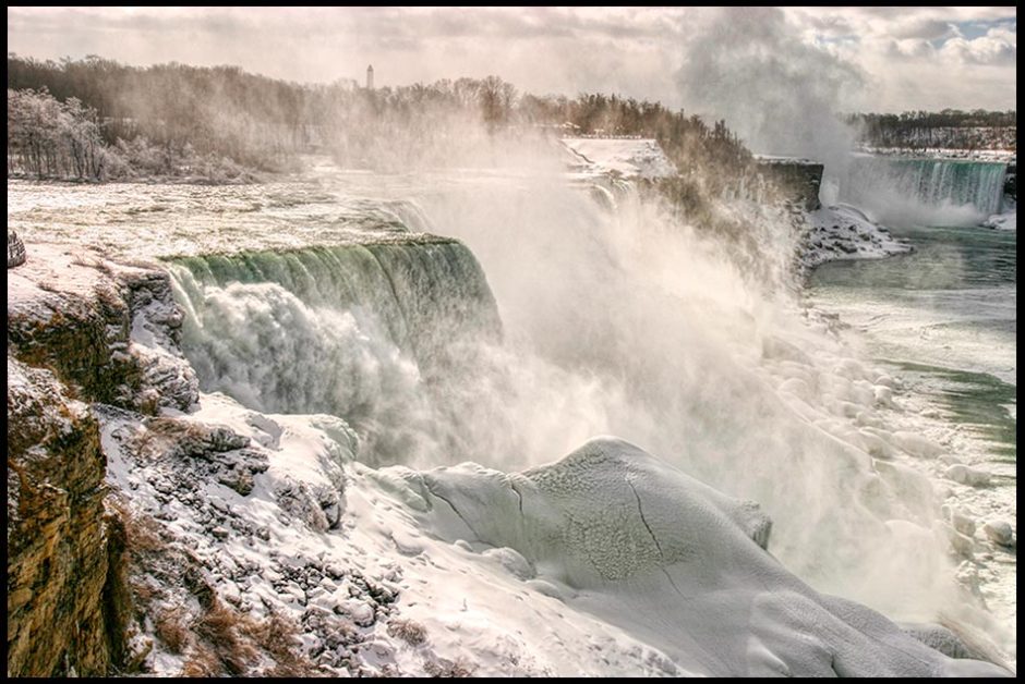 Niagara Fall in Winter, Niagara Falls State Park, New York and Psalm 42:7 . Bible verse “ Deep calls to deep