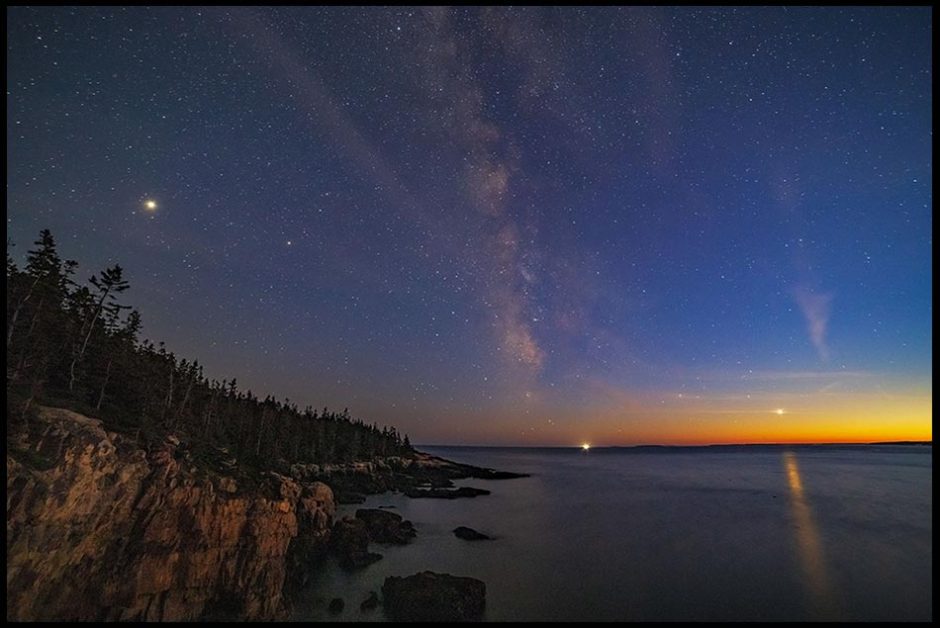 Star sht of the Milky Way from Raven’s Nest, Acadia National Park, Maine. God of the galaxy's Job 38 