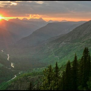 Sunset over the McDonald River Valley and the Mountains of Glacier National Park, Montana and Isaiah 45:18: Bible verse, God created