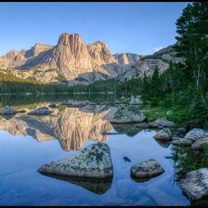 Cathedral Peak reflects in the blue waters of Cathedral Lake , Wind Rivers Wilderness, Wyoming and Psalm 63:2 Bible verse God’s Sanctuary