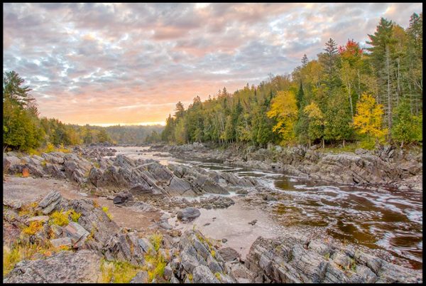 A Fall sunrise over the Saint Louis River in Jay Cooke State Park with Isaiah 1 and the whole earth is filled with his glory